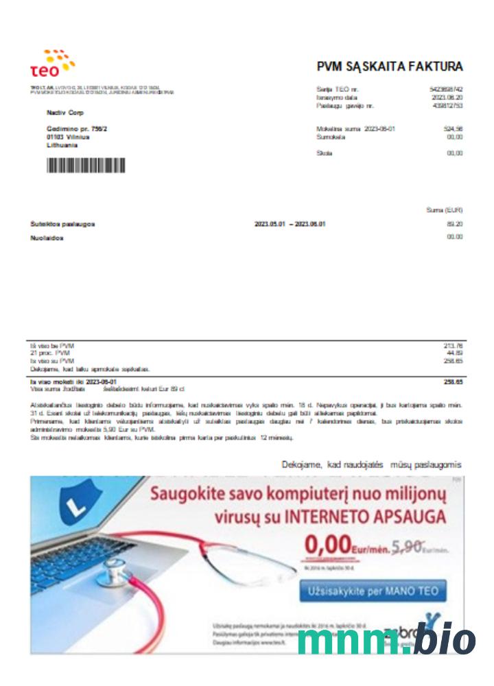 Teo LT rachunek za usługi komunalne